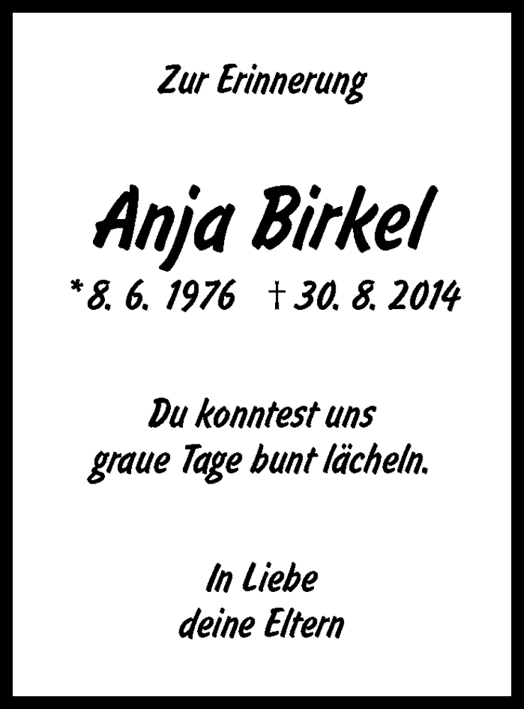  Traueranzeige für Anja Birkel vom 08.06.2022 aus Stuttgarter Zeitung / Stuttgarter Nachrichten