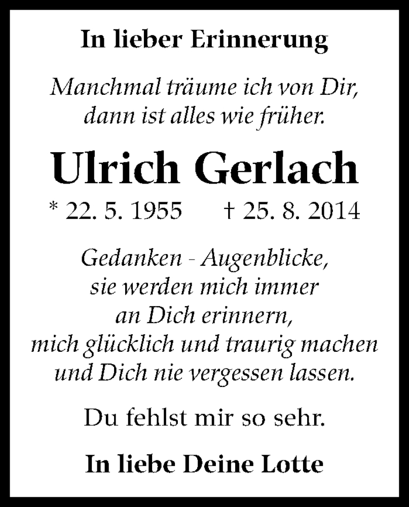  Traueranzeige für Ulrich Gerlach vom 25.08.2022 aus Stuttgarter Zeitung / Stuttgarter Nachrichten