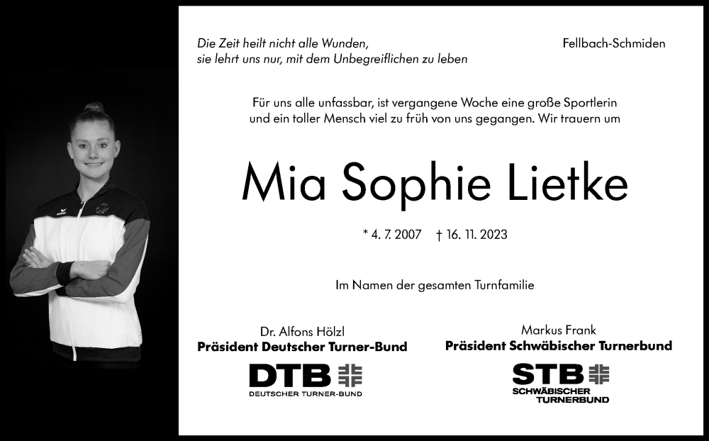  Traueranzeige für Mia Sophie Lietke vom 28.11.2023 aus Stuttgarter Zeitung / Stuttgarter Nachrichten