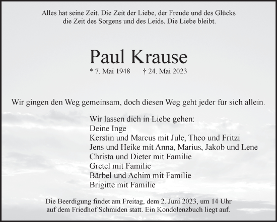 Traueranzeige von Paul Krause von Stuttgarter Zeitung / Stuttgarter Nachrichten