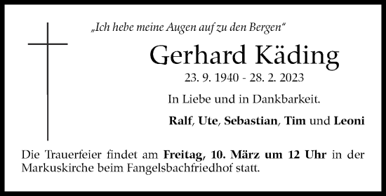 Traueranzeige von Gerhard Käding von Stuttgarter Zeitung / Stuttgarter Nachrichten