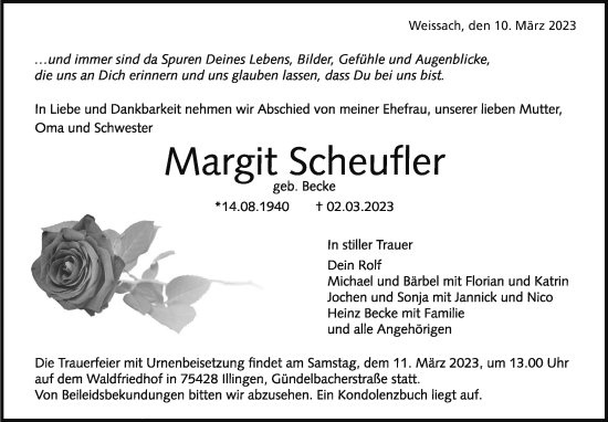 Traueranzeige von Margit Scheufler von Stuttgarter Zeitung / Stuttgarter Nachrichten