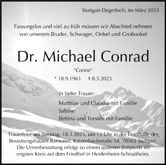 Traueranzeige von Michael Conrad von Stuttgarter Zeitung / Stuttgarter Nachrichten