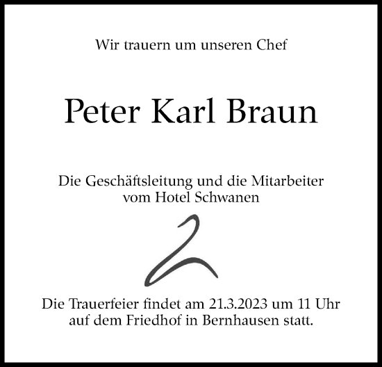 Traueranzeige von Peter Karl Braun von Stuttgarter Zeitung / Stuttgarter Nachrichten