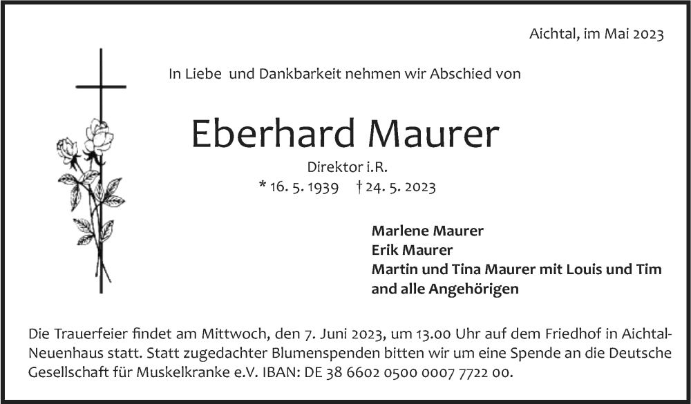  Traueranzeige für Eberhard Maurer vom 31.05.2023 aus Stuttgarter Zeitung / Stuttgarter Nachrichten