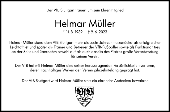 Traueranzeige von Helmar Müller von Stuttgarter Zeitung / Stuttgarter Nachrichten