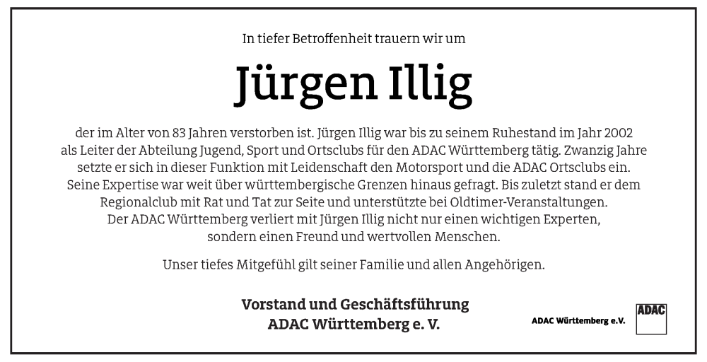  Traueranzeige für Jürgen Illig vom 07.06.2023 aus Stuttgarter Zeitung / Stuttgarter Nachrichten