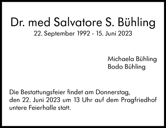 Traueranzeige von Salvatore S. Bühling von Stuttgarter Zeitung / Stuttgarter Nachrichten