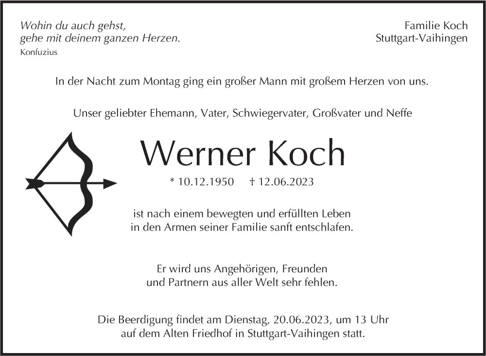  Traueranzeige für Werner Koch vom 17.06.2023 aus Stuttgarter Zeitung / Stuttgarter Nachrichten