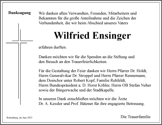 Traueranzeige von Wilfried Ensinger von Stuttgarter Zeitung / Stuttgarter Nachrichten