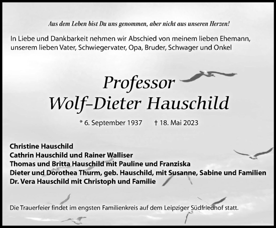 Traueranzeige von Wolf-Dieter Hauschild von Stuttgarter Zeitung / Stuttgarter Nachrichten