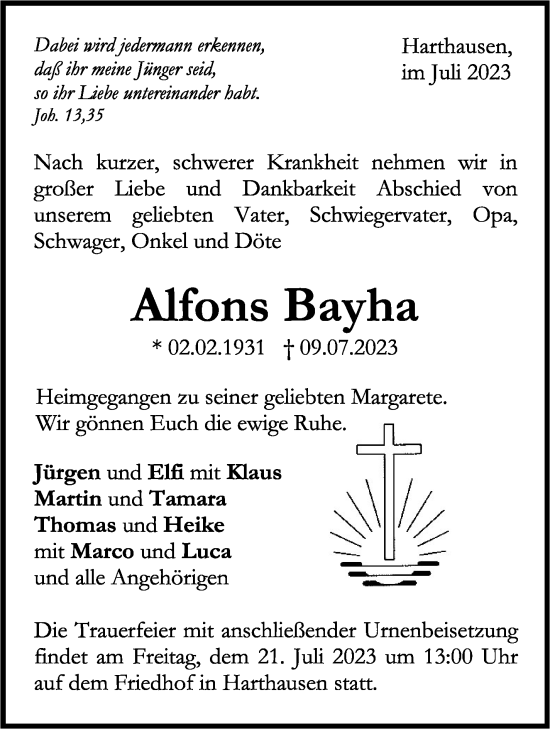 Traueranzeige von Alfons Bayha von Stuttgarter Zeitung / Stuttgarter Nachrichten