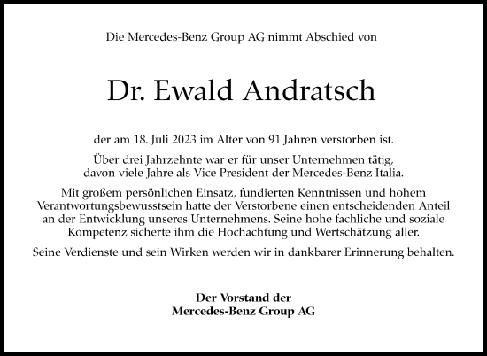 Traueranzeige von Ewald Andratsch von Stuttgarter Zeitung / Stuttgarter Nachrichten