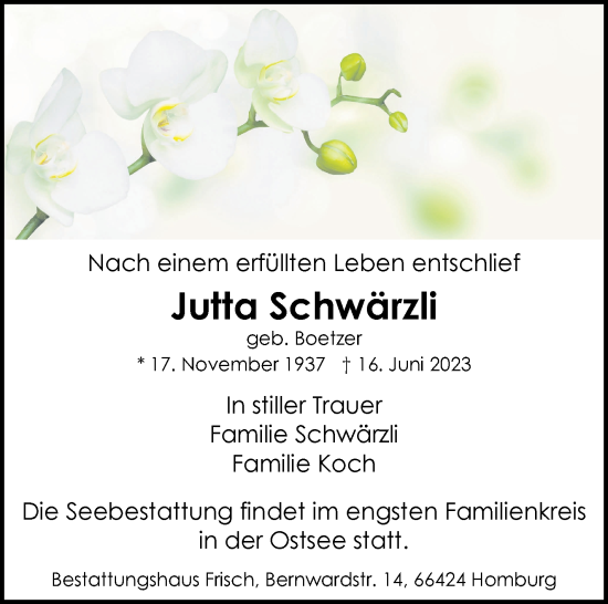 Traueranzeige von Jutta Schwärzli von Stuttgarter Zeitung / Stuttgarter Nachrichten