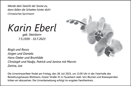 Traueranzeige von Karin Eberl von Stuttgarter Zeitung / Stuttgarter Nachrichten
