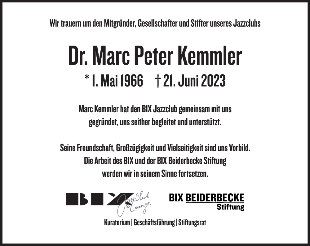  Traueranzeige für Marc Peter Kemmler vom 01.07.2023 aus Stuttgarter Zeitung / Stuttgarter Nachrichten