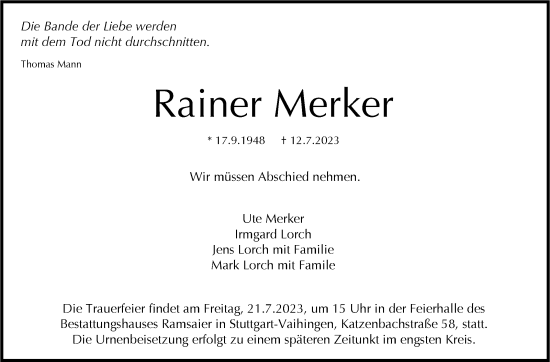 Traueranzeige von Rainer Merker von Stuttgarter Zeitung / Stuttgarter Nachrichten
