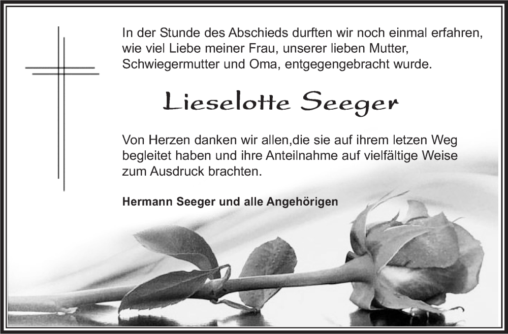  Traueranzeige für Lieselotte Seeger vom 18.08.2023 aus Stuttgarter Zeitung / Stuttgarter Nachrichten