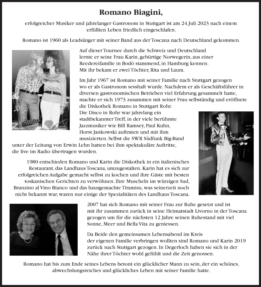  Traueranzeige für Roman Biagini vom 05.08.2023 aus Stuttgarter Zeitung / Stuttgarter Nachrichten