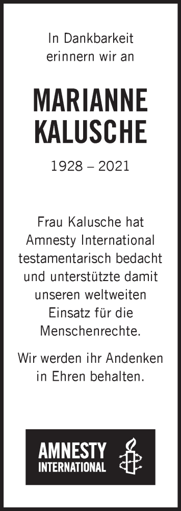  Traueranzeige für Marianne Kalusche vom 05.01.2024 aus Stuttgarter Zeitung / Stuttgarter Nachrichten