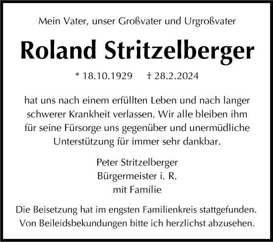 Traueranzeige von Roland Stritzelberger von Stuttgarter Zeitung / Stuttgarter Nachrichten