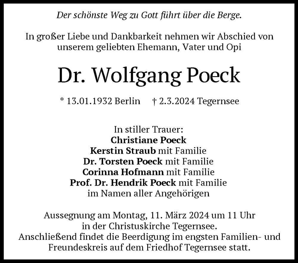  Traueranzeige für Dr. Wolfgang Poeck vom 06.03.2024 aus Stuttgarter Zeitung / Stuttgarter Nachrichten