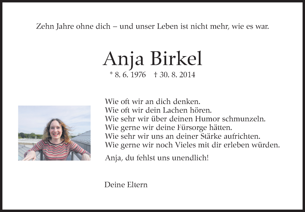  Traueranzeige für Anja Birkel vom 30.08.2024 aus Stuttgarter Zeitung / Stuttgarter Nachrichten