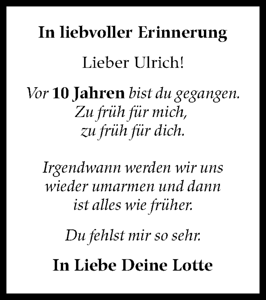  Traueranzeige für Ulrich Gerlach vom 24.08.2024 aus Stuttgarter Zeitung / Stuttgarter Nachrichten
