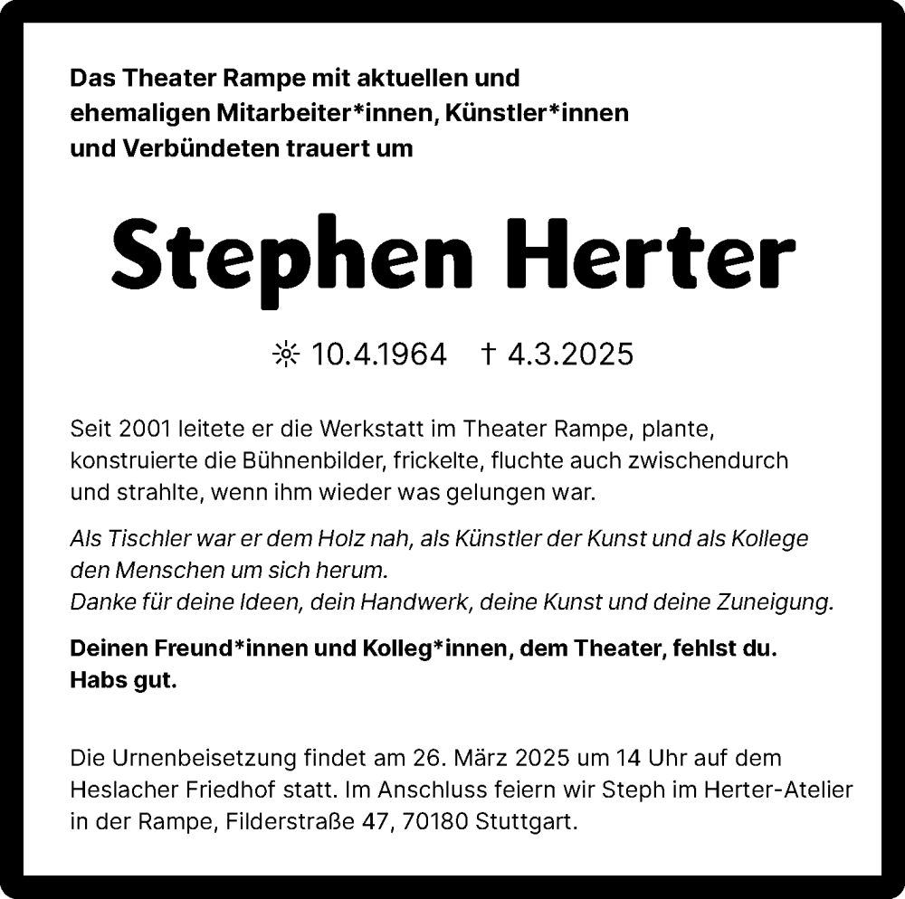  Traueranzeige für Stephen Herter vom 17.03.2025 aus Stuttgarter Zeitung / Stuttgarter Nachrichten