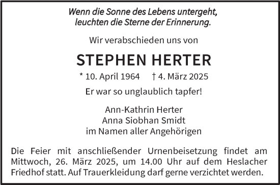 Traueranzeige von Stephen Herter von Stuttgarter Zeitung / Stuttgarter Nachrichten