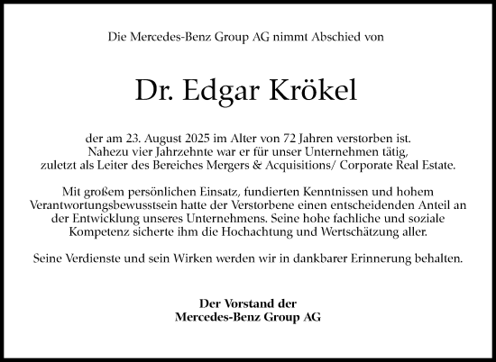 Traueranzeige von Edgar Krökel von Stuttgarter Zeitung / Stuttgarter Nachrichten