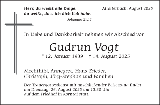 Traueranzeige von Gudrun Vogt von Stuttgarter Zeitung / Stuttgarter Nachrichten