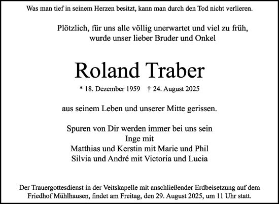 Traueranzeige von Roland Traber von Stuttgarter Zeitung / Stuttgarter Nachrichten