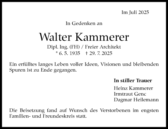 Traueranzeige von Walter Kammerer von Stuttgarter Zeitung / Stuttgarter Nachrichten