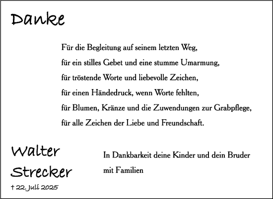 Traueranzeige von Walter Strecker von Stuttgarter Zeitung / Stuttgarter Nachrichten
