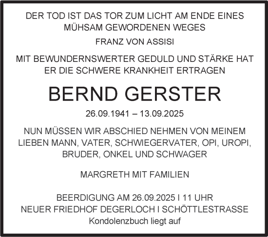 Traueranzeige von Bernd Gerster von Stuttgarter Zeitung / Stuttgarter Nachrichten
