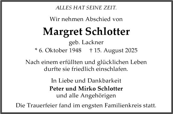 Traueranzeige von Margret Schlotter von Stuttgarter Zeitung / Stuttgarter Nachrichten
