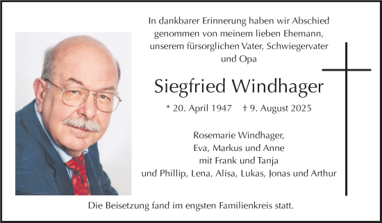 Traueranzeige von Siegfried Windhager von Stuttgarter Zeitung / Stuttgarter Nachrichten