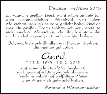 Traueranzeige von Gerd Wannenmacher von Eßlinger Zeitung/Cannstatter Zeitung