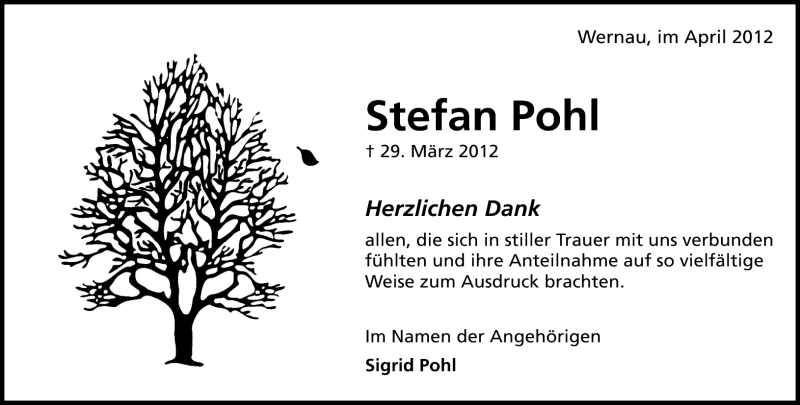  Traueranzeige für Stefan Pohl vom 12.04.2012 aus Eßlinger Zeitung/Cannstatter Zeitung