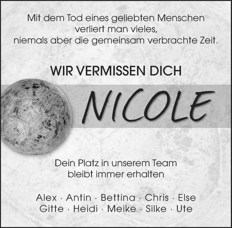  Traueranzeige für Nicole Zoller vom 10.01.2015 aus Eßlinger Zeitung/Cannstatter Zeitung