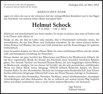 Traueranzeige von Helmut Schock von Eßlinger Zeitung/Cannstatter Zeitung