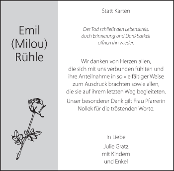 Traueranzeige von Emil Rühle von Eßlinger Zeitung/Cannstatter Zeitung