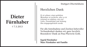Traueranzeige von Dieter Fürnhaber von Eßlinger Zeitung/Cannstatter Zeitung
