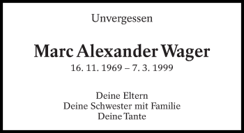 Traueranzeige von Marc Alexander Wager von Eßlinger Zeitung/Cannstatter Zeitung