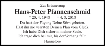 Traueranzeige von Hans-Peter Pfannenschmid von Eßlinger Zeitung/Cannstatter Zeitung