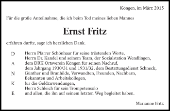 Traueranzeige von Ernst Fritz von Eßlinger Zeitung/Cannstatter Zeitung