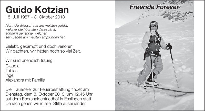  Traueranzeige für Guido Kotzian vom 05.10.2013 aus Eßlinger Zeitung/Cannstatter Zeitung