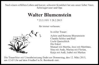Traueranzeige von Walter Blumenstein von Eßlinger Zeitung/Cannstatter Zeitung