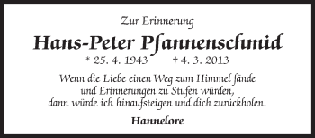 Traueranzeige von Hans-Peter Pfannenschmid von Eßlinger Zeitung/Cannstatter Zeitung